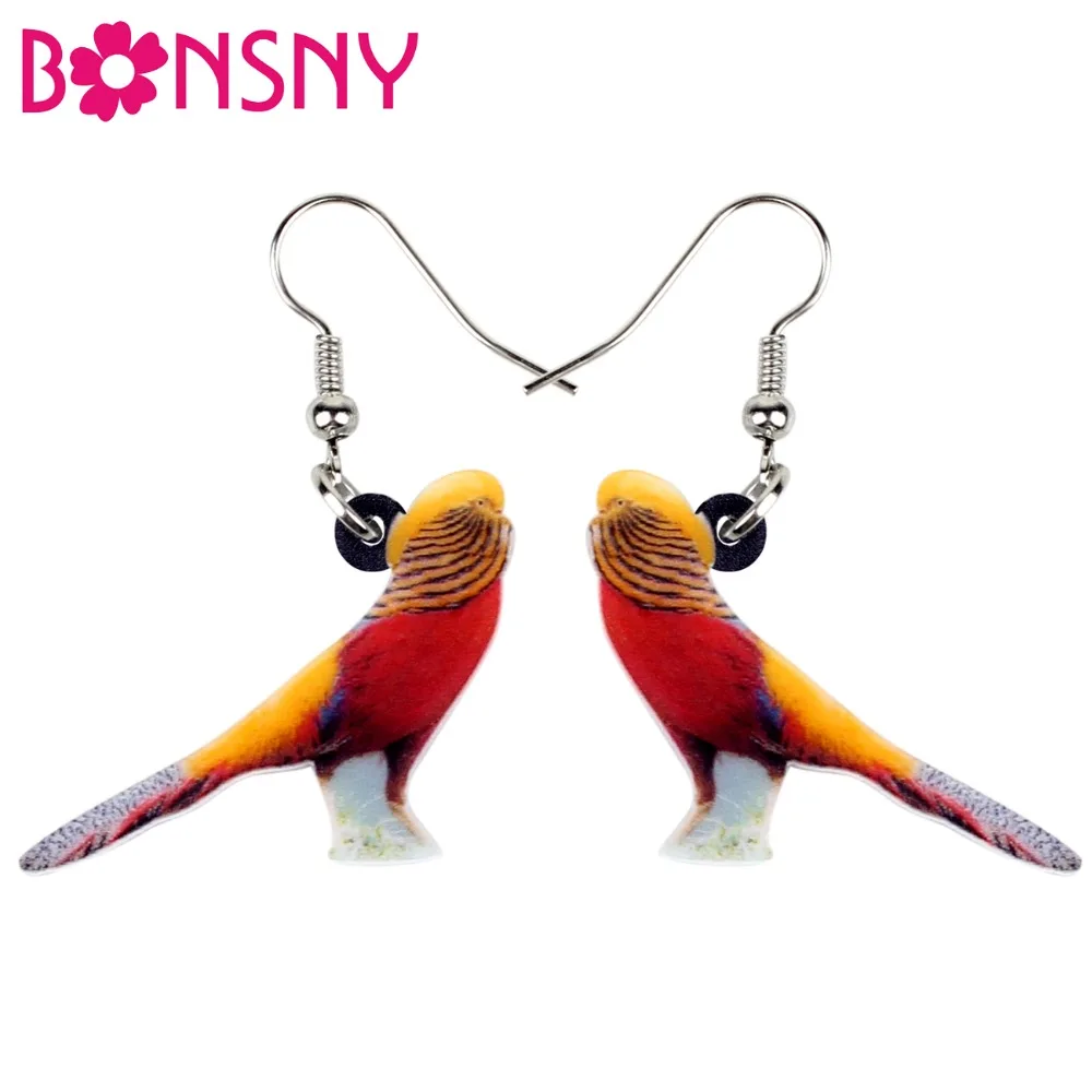 Bonsny акриловые цветочные золотые серьги для цыпленок фазана большие длинные