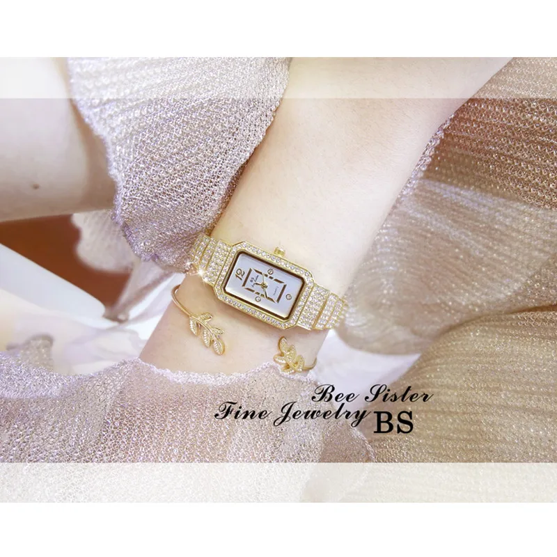 

Fashion New Ladies Quartz Small Chain Watch High-end Link List Custom Women's Table Rectangular Full Diamond Female Watch