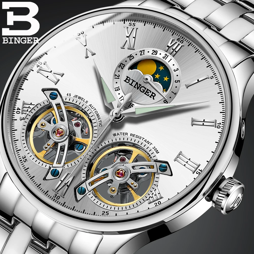 Модные Дизайн двойной Турбийон роскошные Для мужчин Watch automatic механические часы