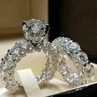 Набор свадебных колец, модное милое женское круглое кольцо с цирконием, корона, серебряный цвет, набор свадебных колец, обручальные кольца для женщин, ювелирные изделия