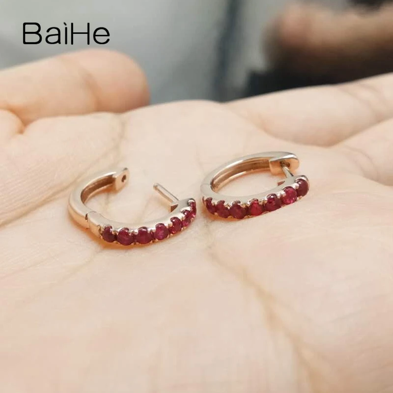 Серьги BAIHE однотонные из розового золота 14 к 2020 карат круглые серьги натурального
