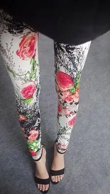 Flower Printed Leggings Sexy Women Lady Slim High Elastic Cotton Pants Multiple - Цвет: 23