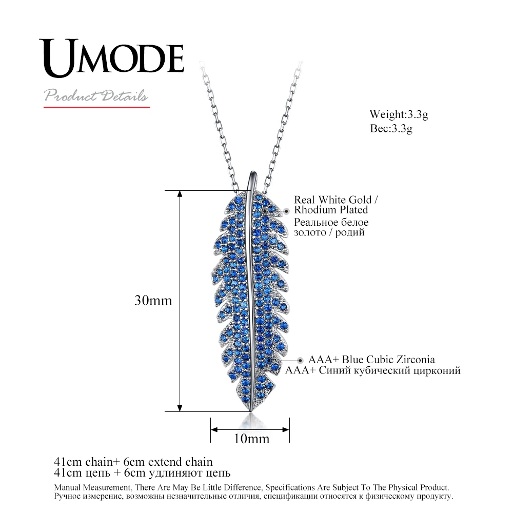 UMODE Винтажные Ювелирные изделия Шарм CZ кристалл лист длинный цепь подвески