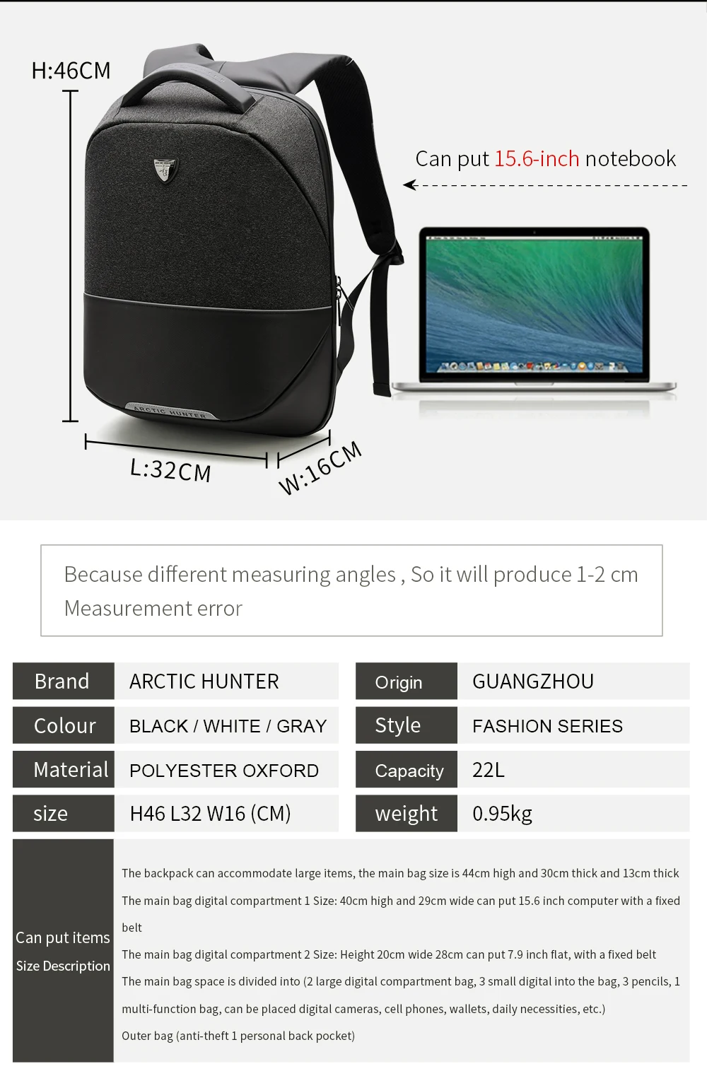 Рюкзак ARCTIC HUNTER с USB зарядкой, бизнес рюкзак для ноутбука, мужской повседневный рюкзак на плечо, унисекс, водонепроницаемая сумка