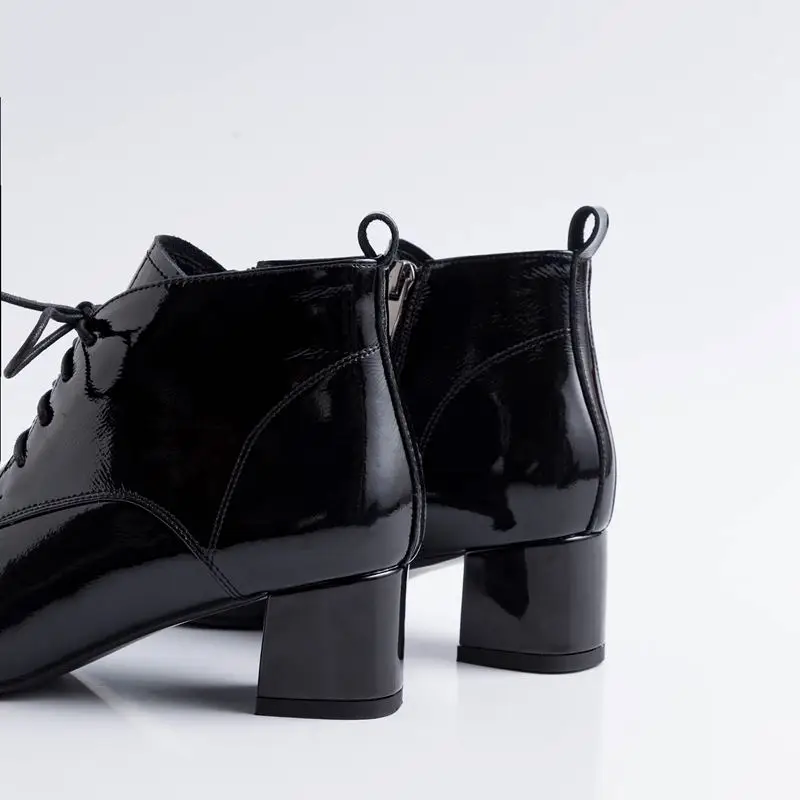 ALLBITEFO fashion retro genuine leather pointed toe high heels women boots ankle boots for women leather boots girls shoes