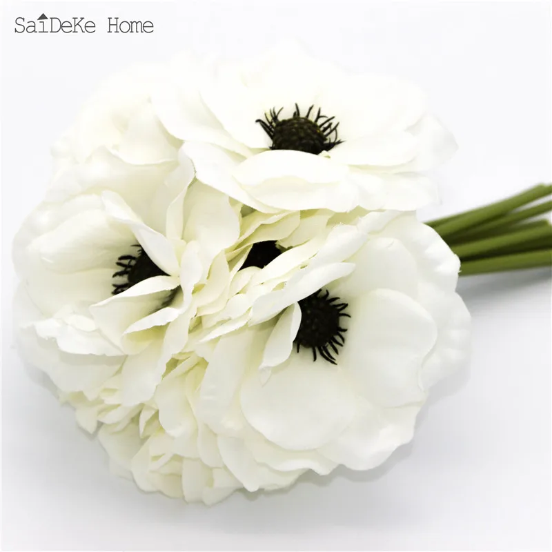 

9PCS/LOT Silk Beautiful White Anemon Artificial Flowers Bouquet Home Furnishing Decorative Simulation