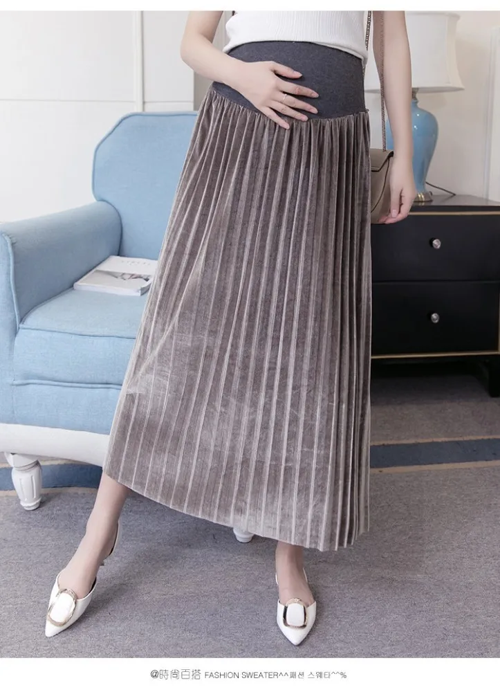 Юбки для беременных длинная Однотонная юбка золотистая бархатная