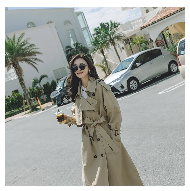 2018 тонкий женский плащ Весна Осень длинный весенний пояс Высокая талия сплошной