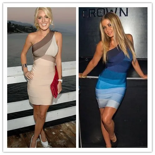 Четыре градиентных цвета женское сексуальное мини платье на одно плечо модное