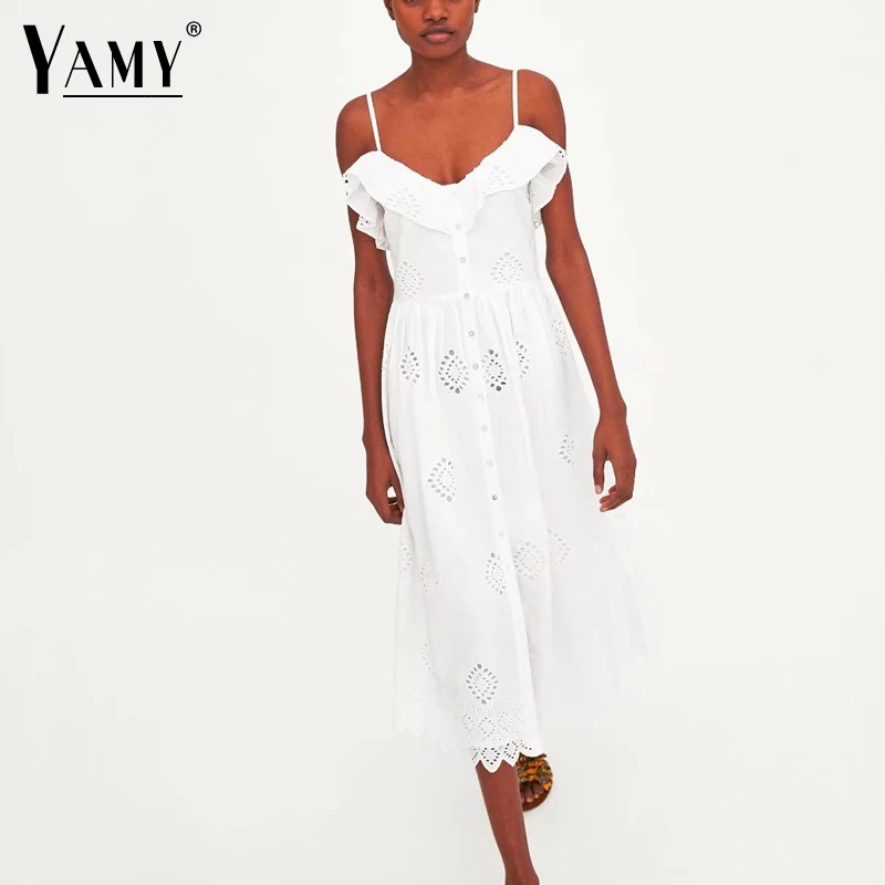 Летние белые льняные вышивка винтажное платье Женские v шеи без рукавов пляжное