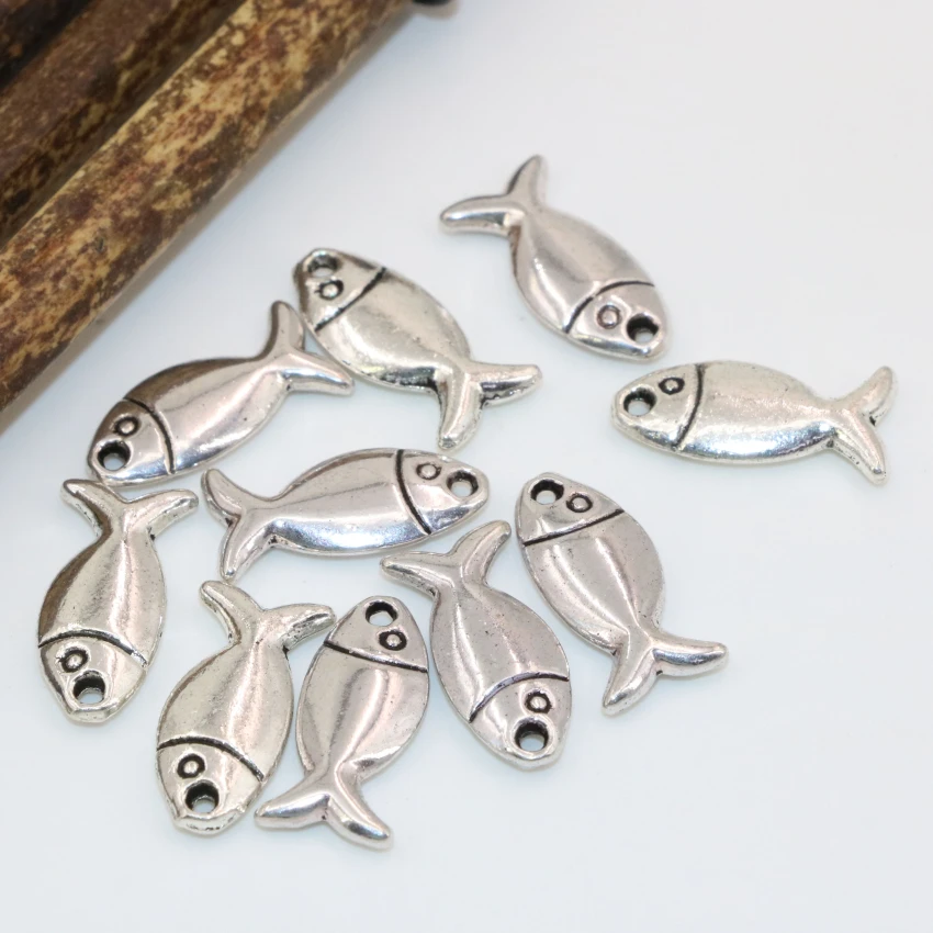 50pcs wholesale Tibet silver plated fishes shape 9*17mm spacers accessories beads new fashion elegant jewelry diy findings B2537 | Украшения