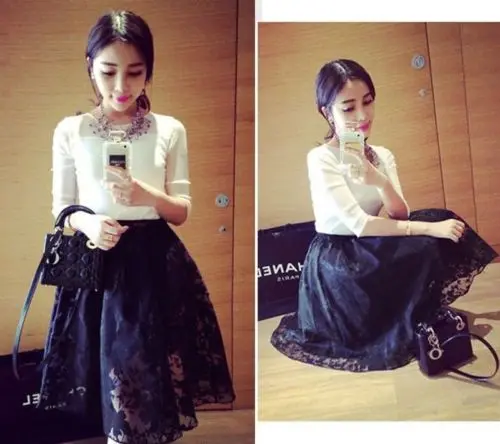 Женские юбки в стиле ретро Двухслойная шифоновая кружевная плиссированная юбка