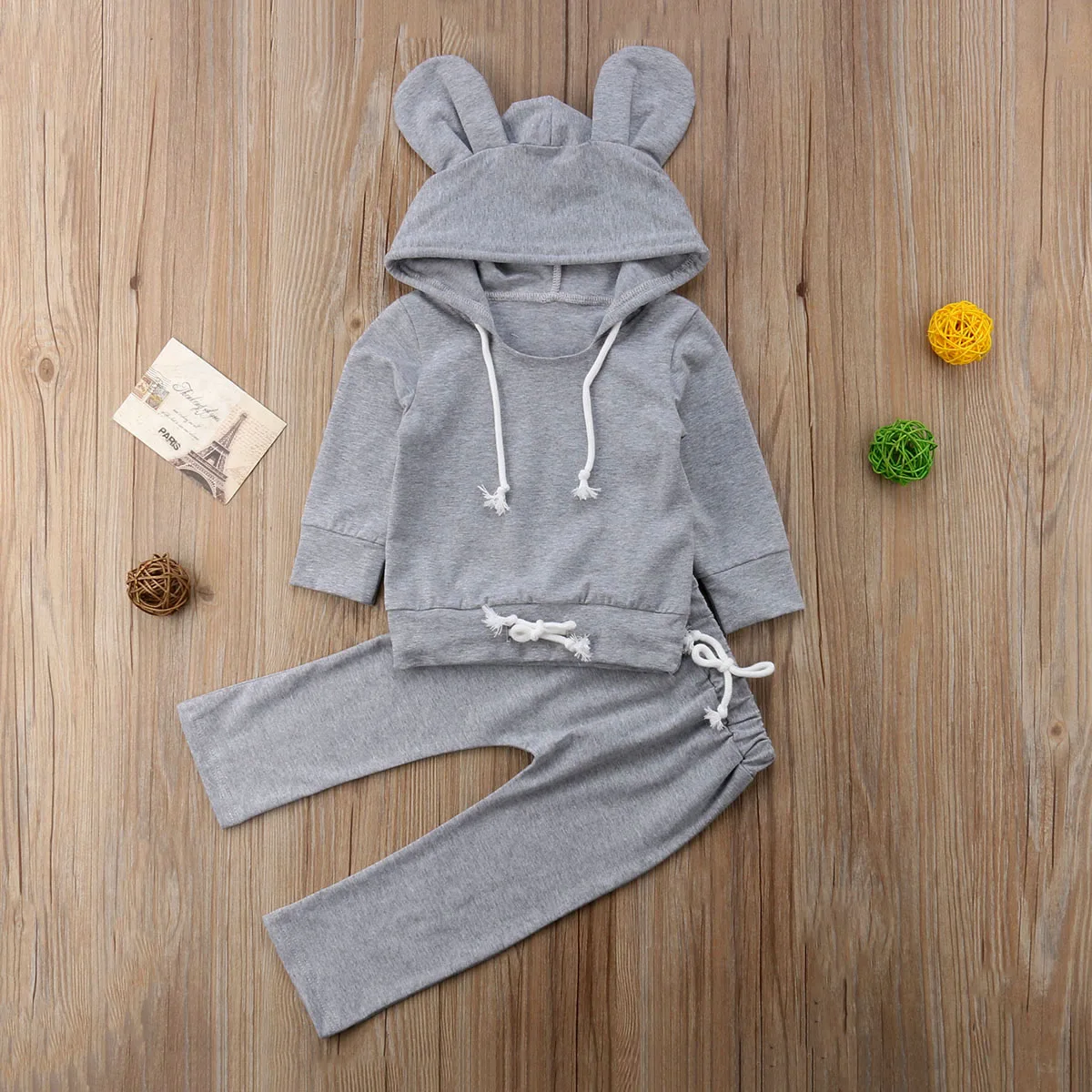 2018 Brand New Newborn Infant Baby Girl Boy Mouse Clothes 2PCS Long Sleeve Hooded 3D Ears Grey Sweatshirt Tops+Pants Autumn Sets | Детская