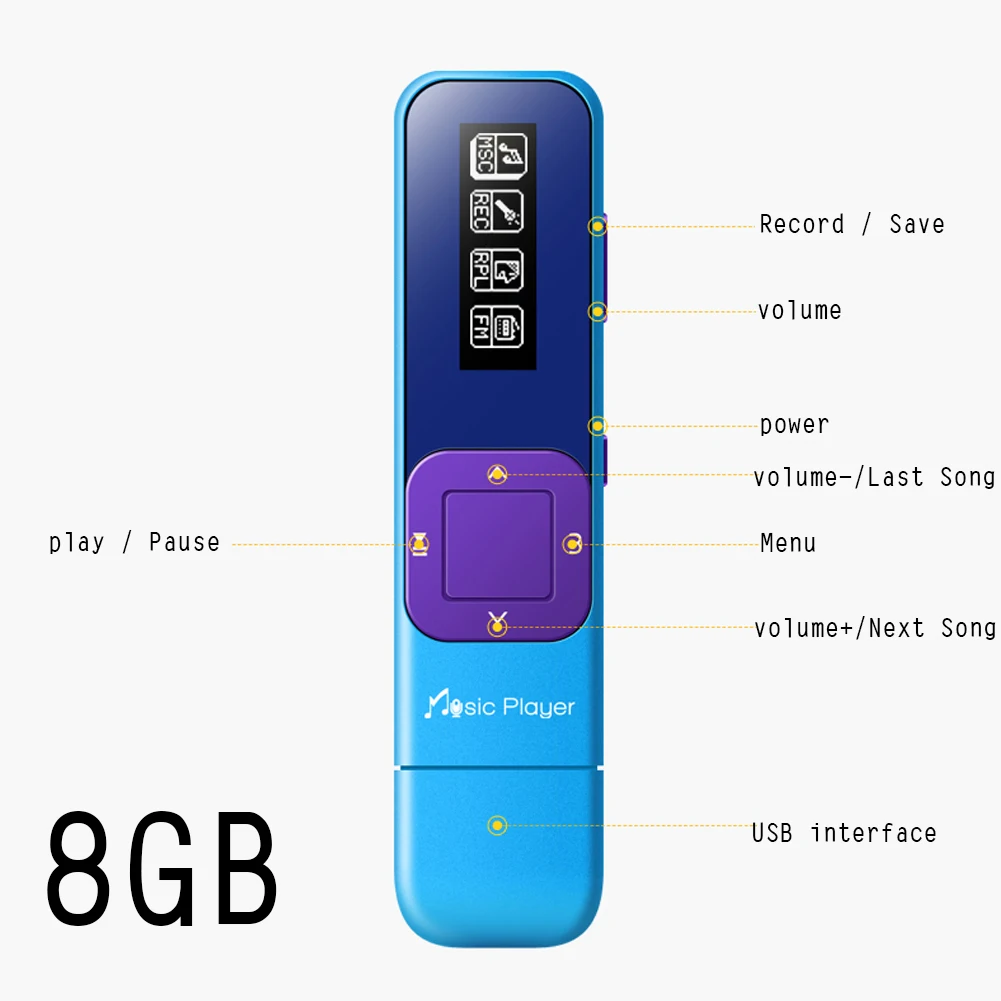 IQQ mp3 плеер мини портативный музыкальный плеер bulit-in 8 ГБ с FM записью Hifi без потерь набор для бега прогулки и скалолазания