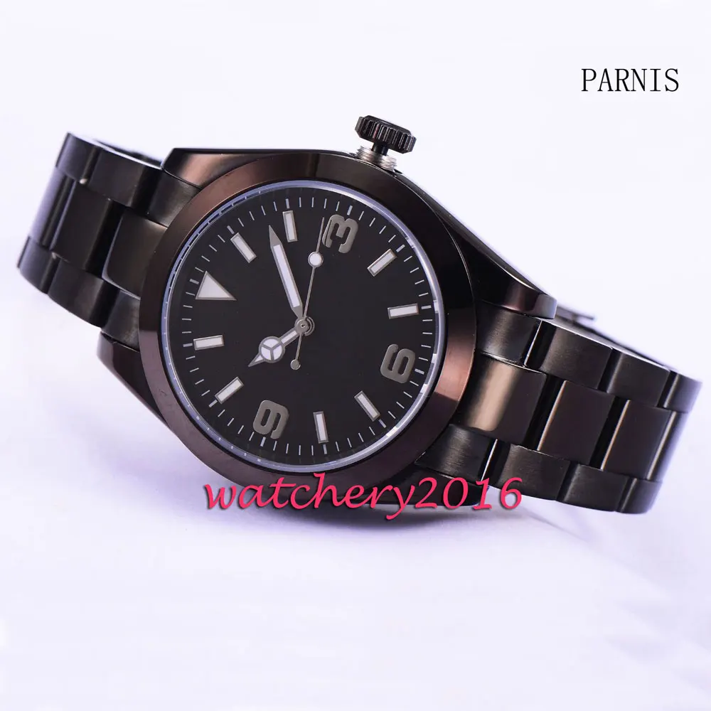 Мужские автоматические механические часы Parnis черные наручные с сапфировым