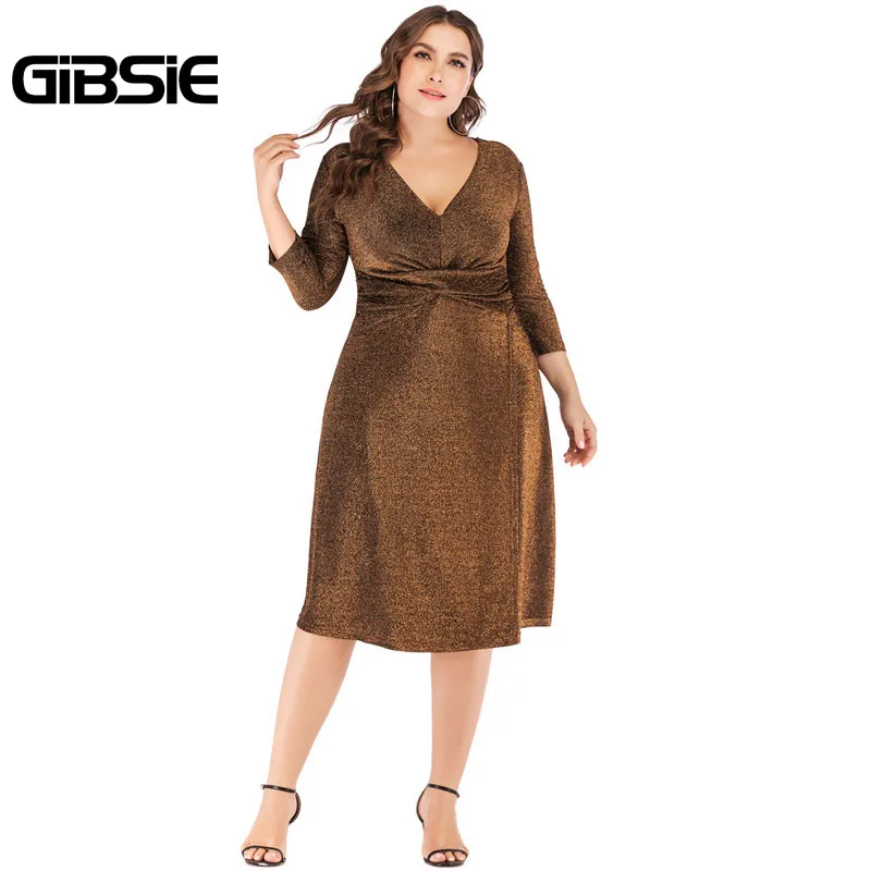 Платье GIBSIE 6XL 5XL 4XL женское сексуальное элегантное вечернее с рукавом 3/4 и