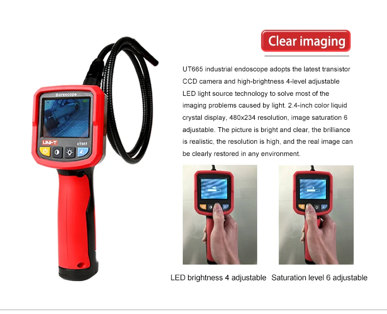 UNI-T UT665 промышленный Змеиный бороскоп профессиональный ручной 2,4 дюймов эндоскоп IP67 Водонепроницаемый Vedio Инспекционная камера