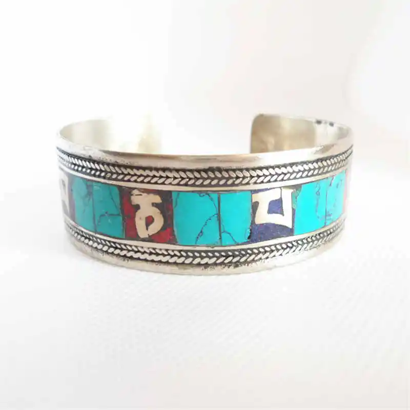 Мантра мантра Тибетская с шестью словами|open cuff|tibetan silverstone cuff |