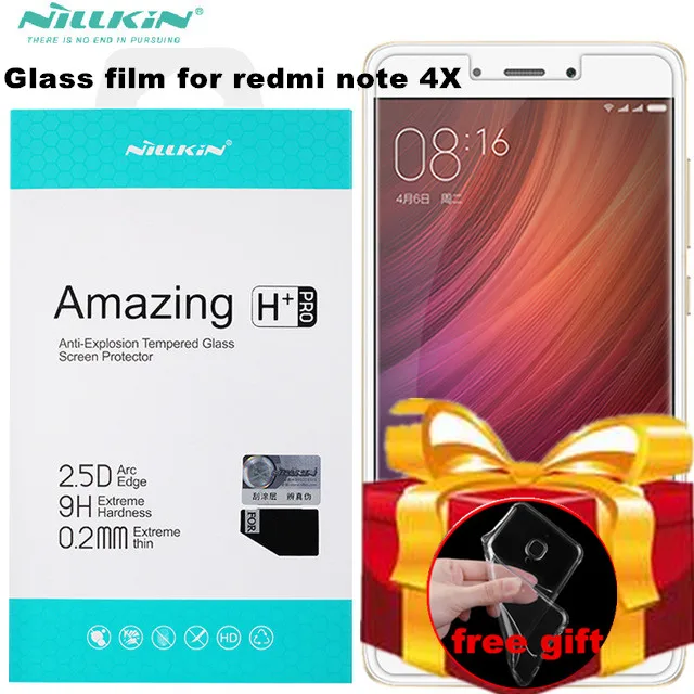Чехол из ТПУ в подарок) Закаленное стекло для Xiaomi redmi note 4X Nillkin H + Pro 2.5D 0 2 мм Защита