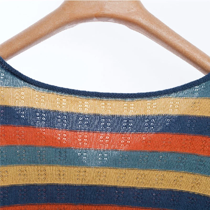 Женский вязаный свитер с длинным рукавом и v-образным вырезом свободный в полоску