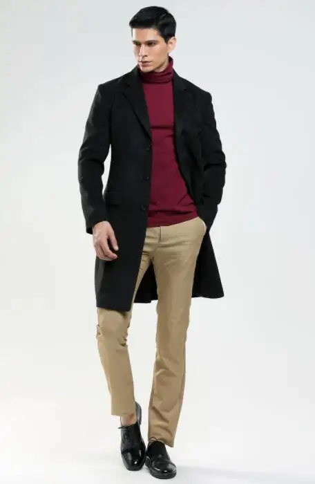 

Spring autumn winter woolen coat men trench coats long sleeves overcoat mens cashmere coat casaco masculino inverno england