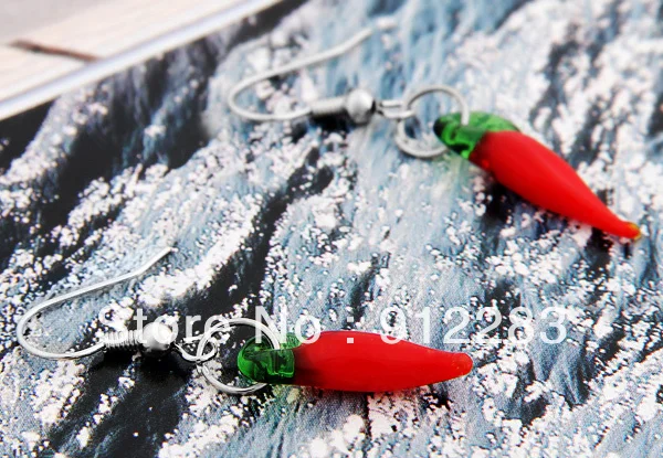 Серьги подвески из муранского стекла с красным перцем чили 20 пар|lampwork earrings|earrings