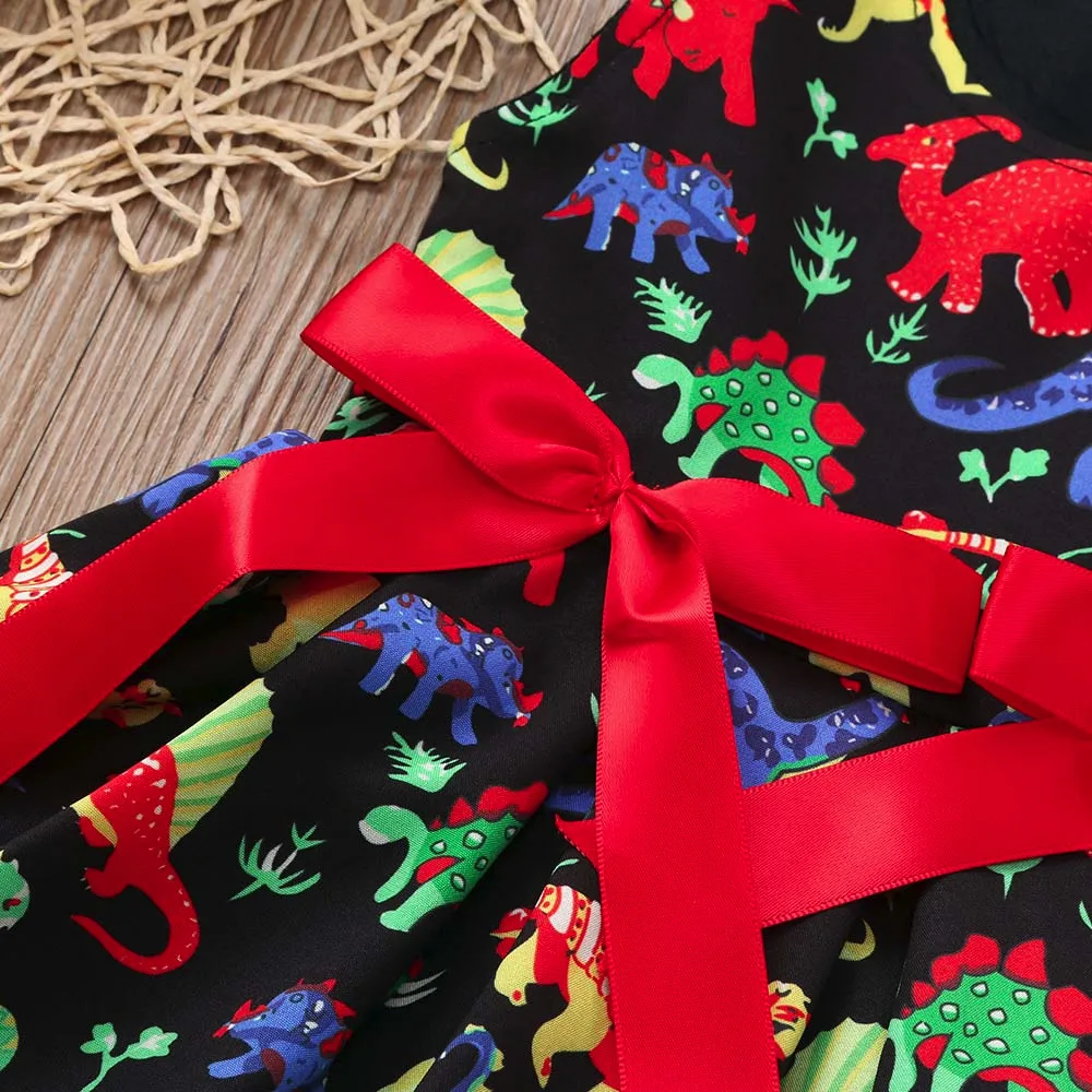 Girls dress Toddler Baby Cartoon Dinosaur Sleeveless Dress+Headband baby girl clothes Outfit vestido infantil Dropshipping | Детская