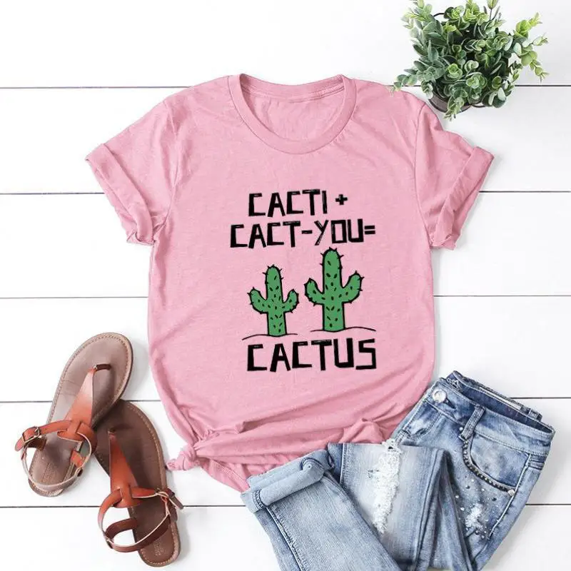 

YAN QING HUAN Summer Fashion T-shirt Cute Animal Cactus Harajuku Printed Cotton Women's Tops Round Neck Short Sleeve Slim Tees