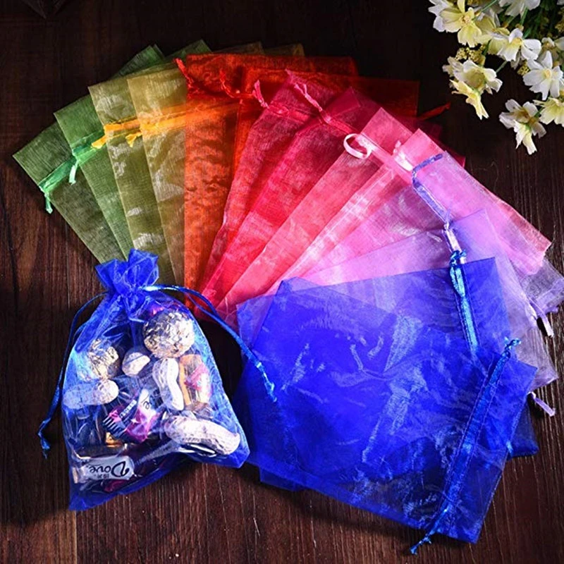 50 шт., Сумка из органзы 7x9 9X12 10x15 13x18 см, Свадебные/Подарочные/вечерние сумки, упаковка для ювелирных изделий, витрина и сумки для ювелирных изделий 6ZSH312
