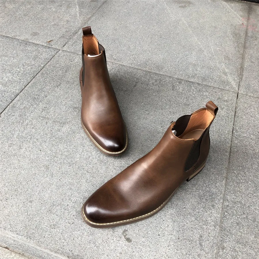 Мужские кожаные ботинки ручной работы без застежек|Ботинки челси| |