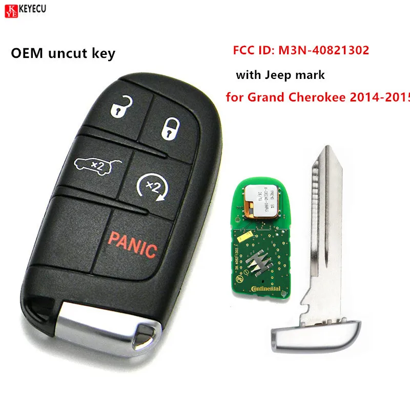 Keyecu OEM 5 Button Remote Prox Smart Key Fob Push To Start For Jeep Grand Cherokee 2014 2015 FCC ID:M3N-40821302 P/N: 68143505 |