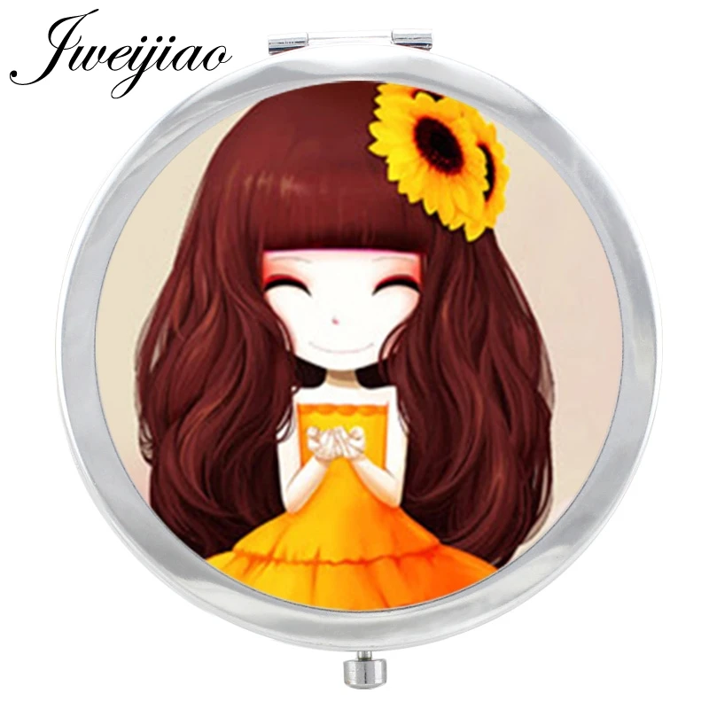 Круглое складное карманное зеркало для макияжа JWEIJIAO Lovely Girl косметические