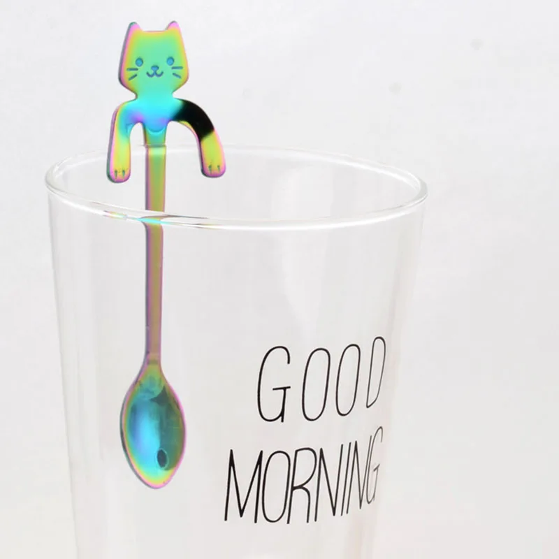 Colorful Cat MICCK кофейная ложка из нержавеющей стали Милая кошка Медведь чайная ложка для кофе инструменты бариста для украшения кухни аксессуары инструмент чайная ложка - Цвет: Colorful Cat