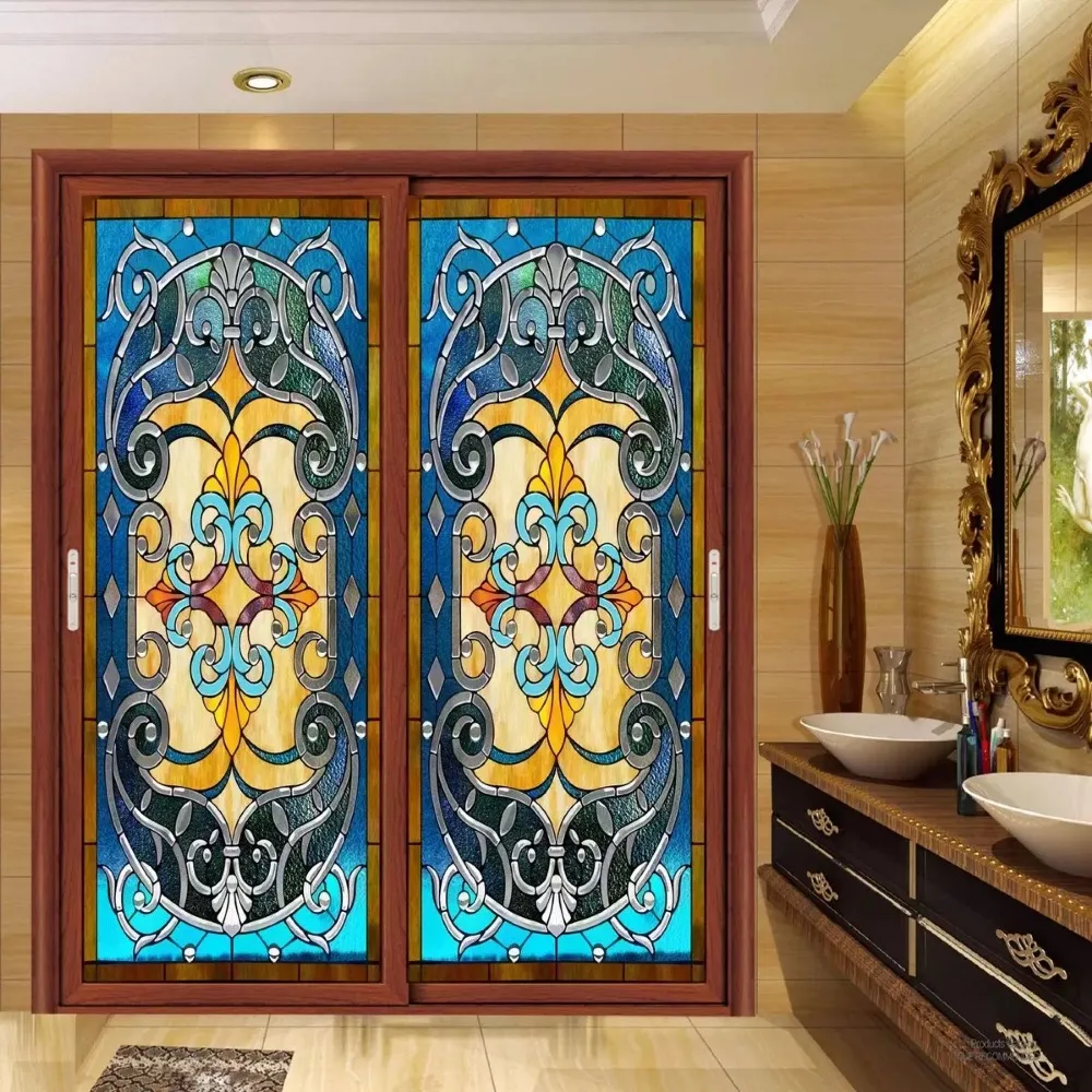 

Custom size frosted electrostatic Church Stained glass window film home foil door glass stickers PVC self-adhesive window films