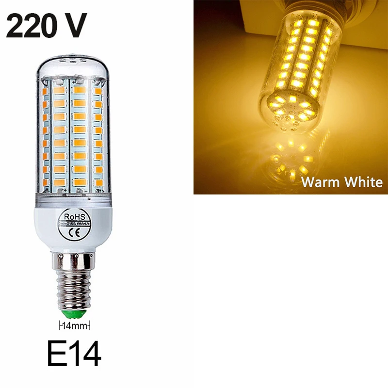 Hoomall светодиодный светильник переменного тока 220V E27 E14 светодиодный лампы SMD5730 лампы кукурузы 24 36 48 56 69 72 светодиодный s люстры лампы в форме свечи светодиодный светильник для домашнего декора - Испускаемый цвет: e14 warm white