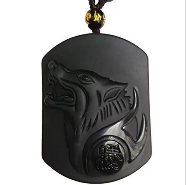 Прямая поставка черный обсидиан гравировка головы волка обдидиановый амулет