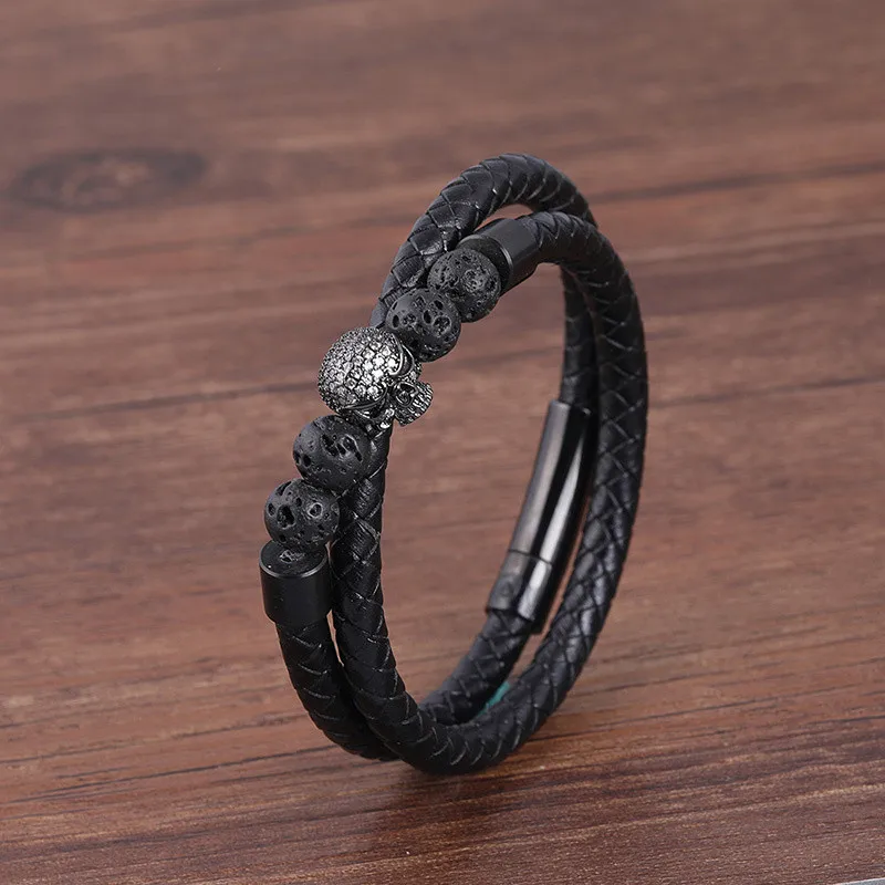 skull black Модный браслет из нержавеющей стали 6 мм с красным тигром ege Stone Beads черный магнит из нержавеющей стали браслет для мужчин браслет на запястье - Окраска металла: skull black