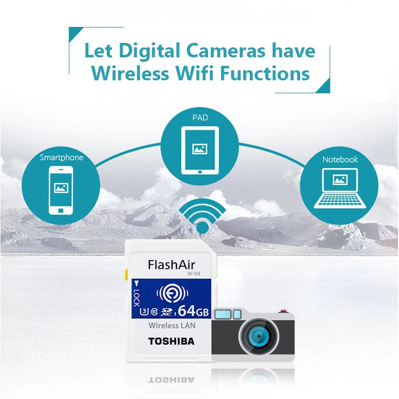 TOSHIBA FlashAir W-04, WiFi, SD карта, 64 ГБ, SDXC, 32 ГБ, 16 ГБ, SDHC, класс 10, U3, карта памяти, флеш-карта для цифровой камеры