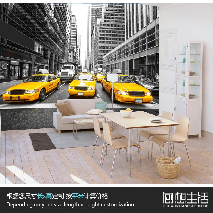 Нью Йорк желтое такси 3d обои фон настенная бумага черно белые для гостиной