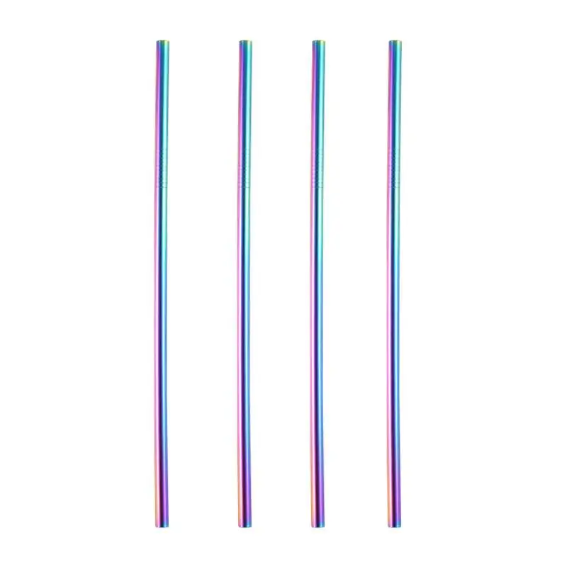 rainbow 4 pcs Многоразовая металлическая соломинка из нержавеющей стали для питья, согнутая прямая красочная соломинка, экологичные портативные соломинки с кистью - Цвет: rainbow 4 pcs