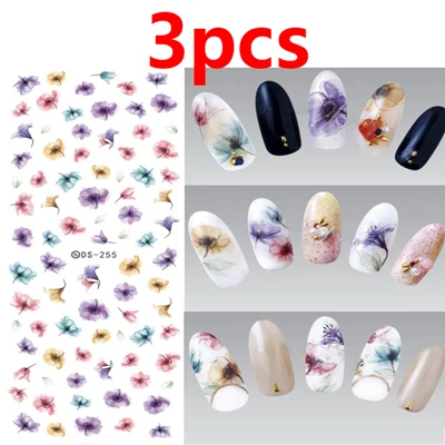 style A-3PCS 3 шт. наклейки для дизайна ногтей с цветами, УФ-гель, наклейки для ногтей, Типсы для маникюра, 3D украшения, наклейки для переноса воды - Цвет: style A-3PCS