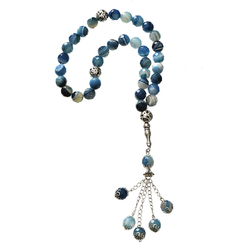 Граненые 10 мм синие полосы Агат камень молитва бусины для ручной работы стиль