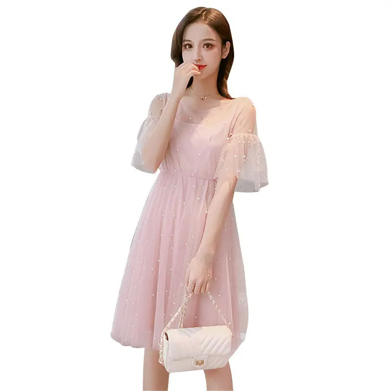 YoungGee летнее элегантное вечернее кружевное платье с жемчужинами женское розовое