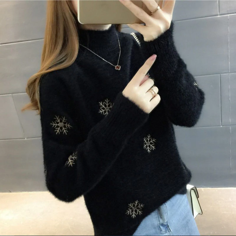 Warm Wool Sweaters Women Pullover Winter Pattern High quality Casual Soft Mohair Snowflak Autumn Thick Fashion knitted Fall | Женская