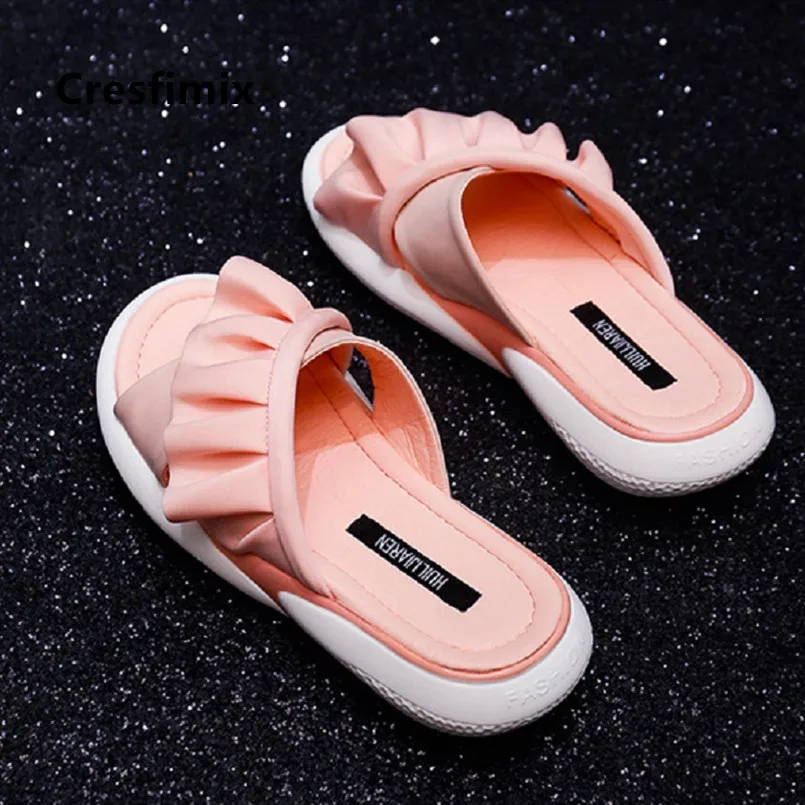 

Women Fashion Pink Comfortable Pu Leather Slippers Female Casual Sweet Home & Outside White Slippers Pantoufles Femmes E5227