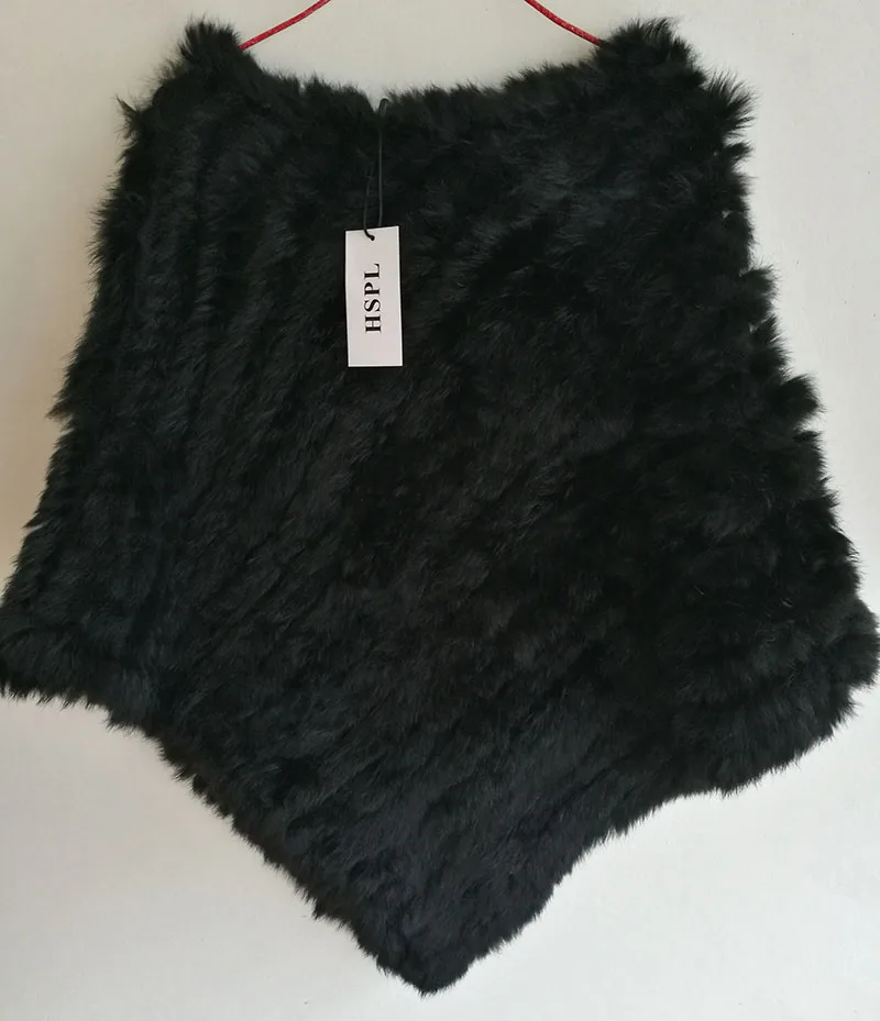 HSPL Fur Poncho 2022 Autumn Real Rabbit Hot Sale Triangle Knitted Women Pullover Lady Pashmina Wrap poncho pele de coelho 12