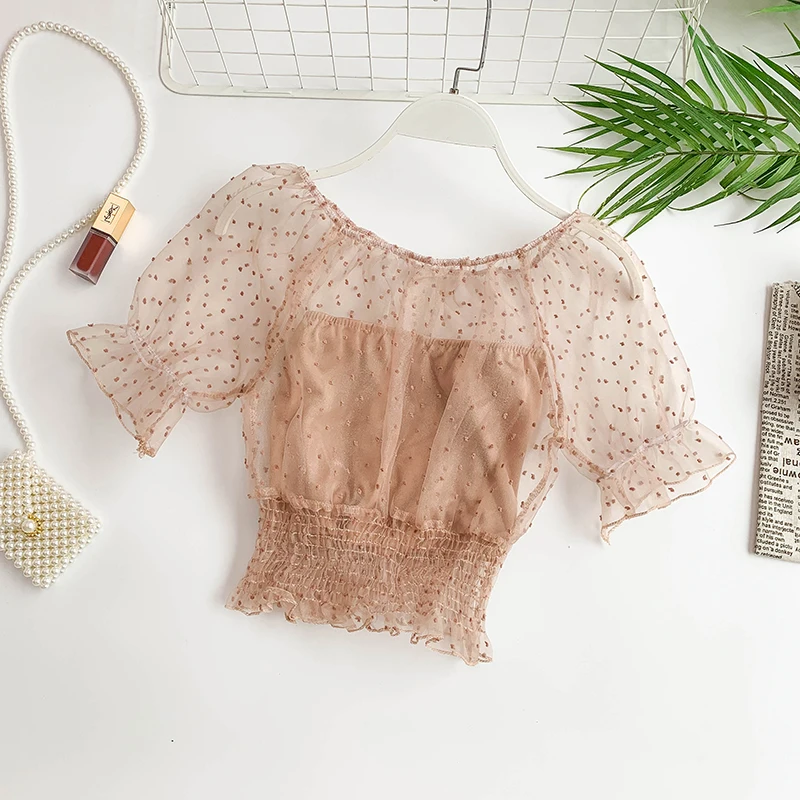 Blusas femininas de Verao 2019 сексуальная прозрачная сетчатая туника с открытыми плечами