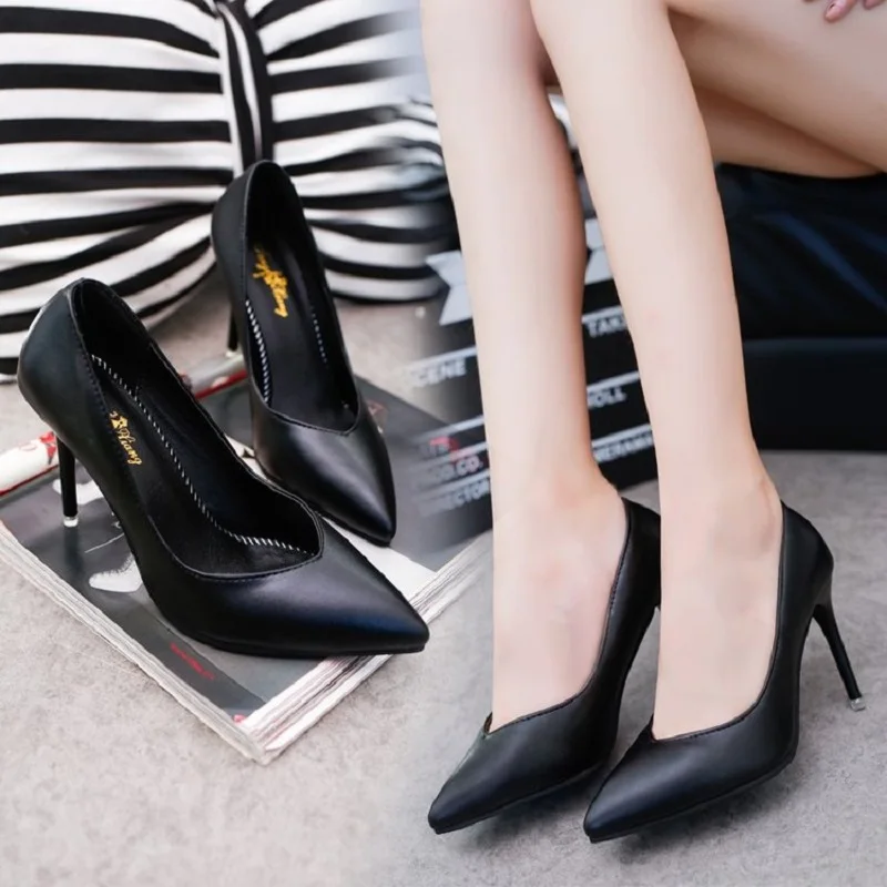 2018 new European and American pointed high heels women fine with shallow mouth sexy black matte soft shoes | Обувь