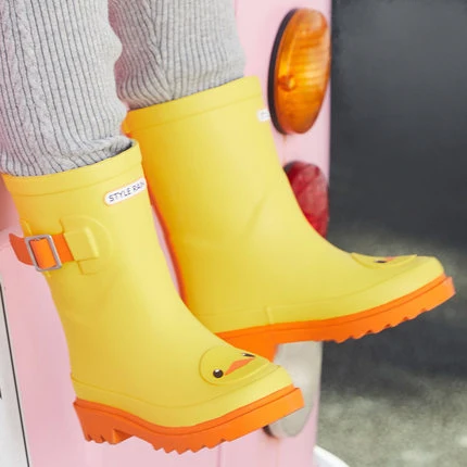 Yellow Duck DRIPDROP Детские резиновые сапоги Непромокаемые сапоги для мальчиков и девочек с пряжкой Детская обувь Детские сапоги - Цвет: Yellow Duck