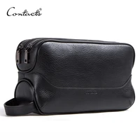 contacts 100 genuine leather cosmetic bag for men toiletry bag male vintage wash bags make up sotrage bags travel organizer